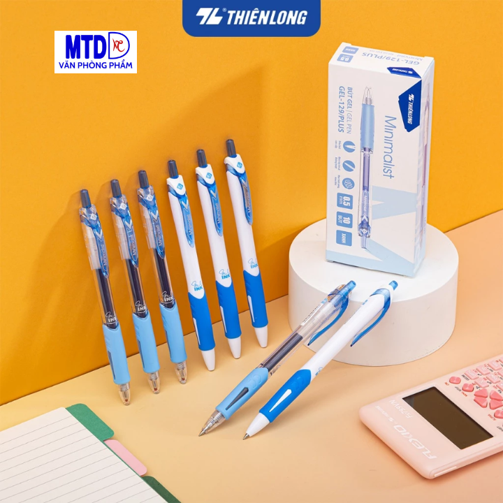 Bút gel Thiên Long GEL-129/PLUS, thân 2 màu trong & đục, thiết kế cải tiến, ngòi 0.5mm trơn êm (màu xanh)