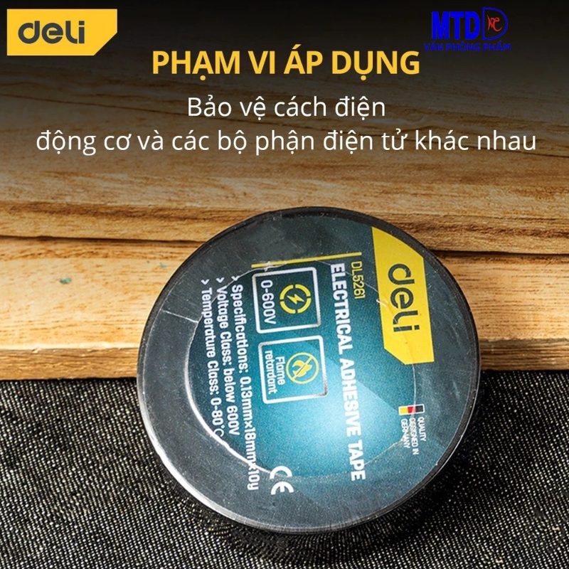 Băng Dính Cách Điện DELI màu đen - Chất Liệu Chống Cháy Hiệu Quả Bọc Dây Điện, Mối Nối