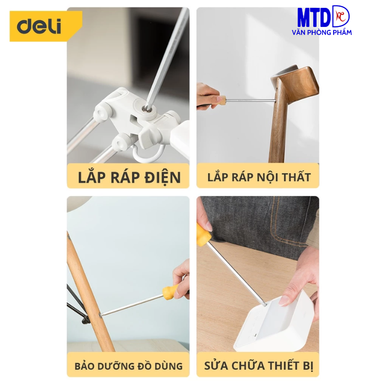 Tua Vít Đa Năng 2 Đầu Deli -HÀNG CHÍNH HÃNG- Đầu Vít Từ Tính PH1 và 5mm - Chất Liệu Thép CR-V Siêu Bền Chống Mòn, Gỉ