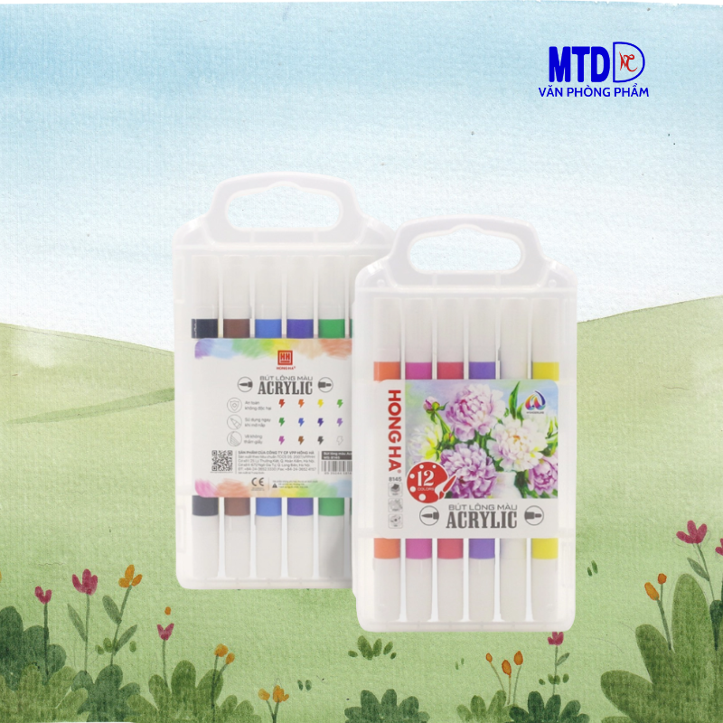 Bút lông màu Acrylic  12 màu 1 đầu/2 đầu -8142/8145  Hồng Hà có thể viết trên nhiều chất liệu khác nhau dùng trong trang trí, hội họa