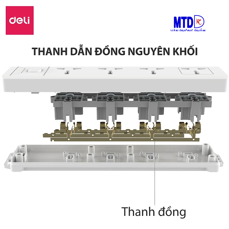 Ổ điện chất lượng cao của Deli  3 ổ cắm  diện kèm 3 ổ cắm USB 2m và 4 ổ cắm  điện 3