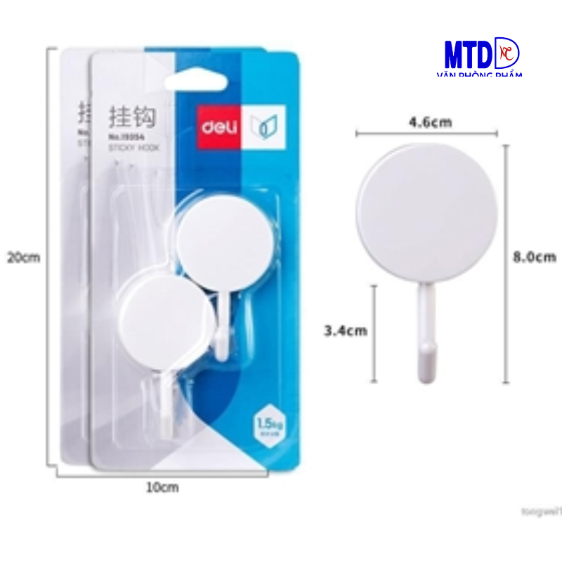 Móc treo đồ dính tường Deli , trọng lượng tối đa 1.5kg -Deli 19353  (vĩ 4 cái), Deli 19354 (vĩ 2 cái)
