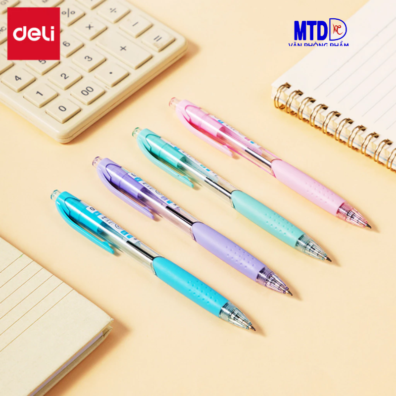 Bút Bi Bấm màu xanh 0.7 mm - Deli EQ41 - Màu Xanh ( thân bút nhiều màu giao ngẫu nhiên)
