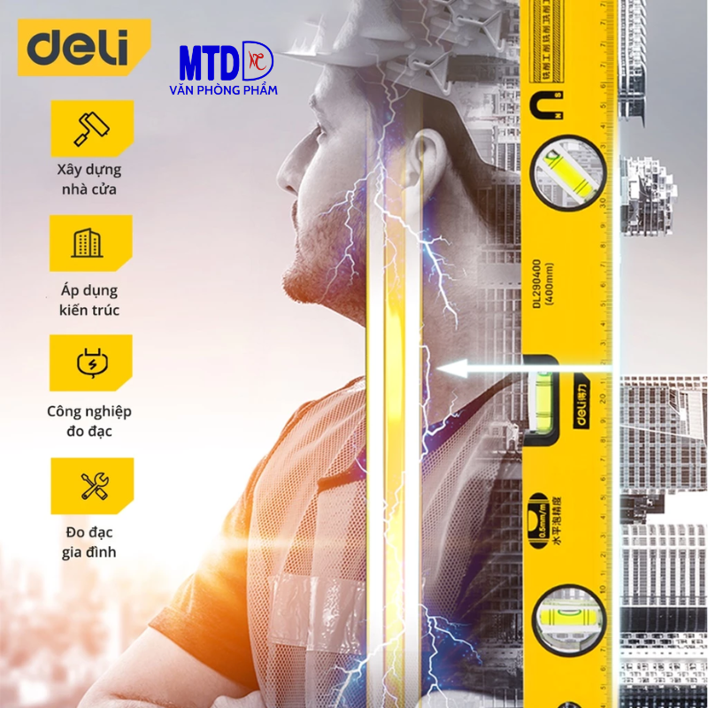 Thước Thủy Deli Cao Cấp Chính Hãng - Chất Liệu Hợp Kim Nhôm Siêu Bền, Chính Xác Tuyệt Đối, Tiện Dụng