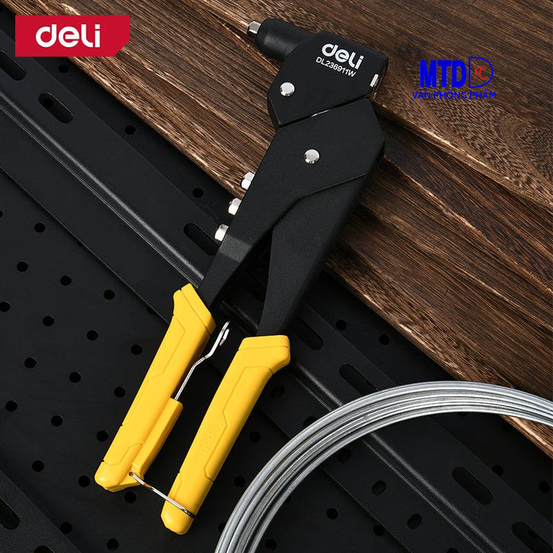 Dụng cụ  tán đinh  (Kìm rút Rive ) cầm tay đầu xoay 360° 10,5 inch  Deli -236911W dùng trong sửa chữa ô tô, gia công kim loại