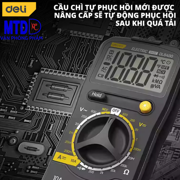 Đồng hồ vạn năng Deli Kẹp Ampe chính hãng -Màn hình LED kỹ thuật số - Phạm vi đo 600V-DL8490