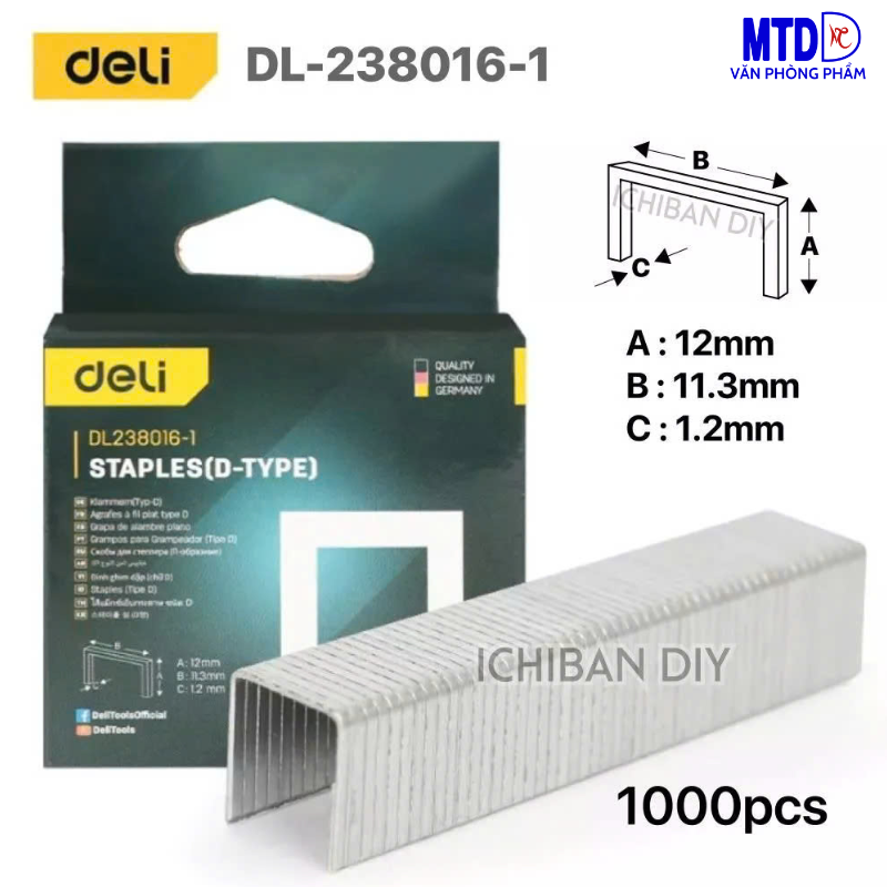 Đinh  ghim D E  dày 1.2 mm dùng cho súng bắn ghim - Deli  (1000 cái/hộp)