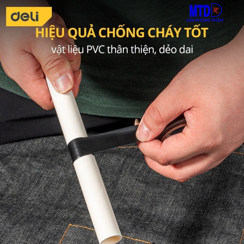 Băng Dính Cách Điện DELI màu đen - Chất Liệu Chống Cháy Hiệu Quả Bọc Dây Điện, Mối Nối