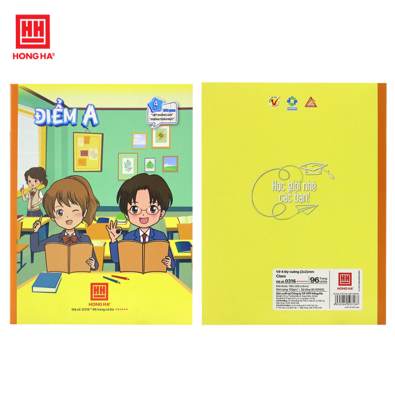 Tập/Vở học sinh Hồng Hà Class Điểm A 4 ô ly vuông, 96 trang , ĐL: 100gsm -phù hợp Miền Trung-Miền Nam