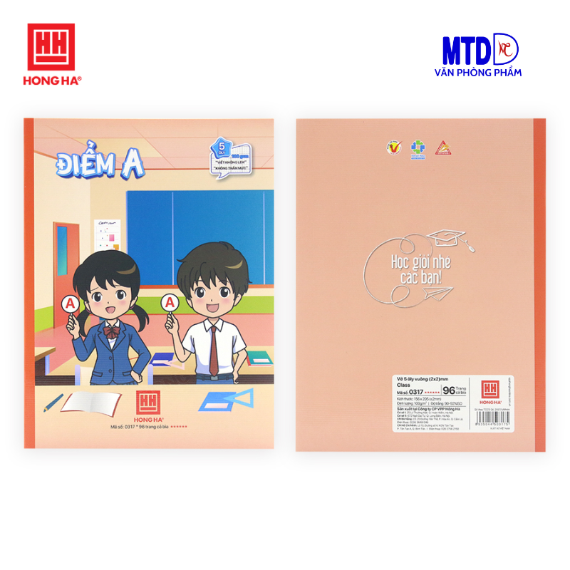 Tập/vở học sinh Hồng Hà -Class Điểm A -5 ô ly vuông -0317, 96 trang, 100gsm, trắng,sáng,mịn