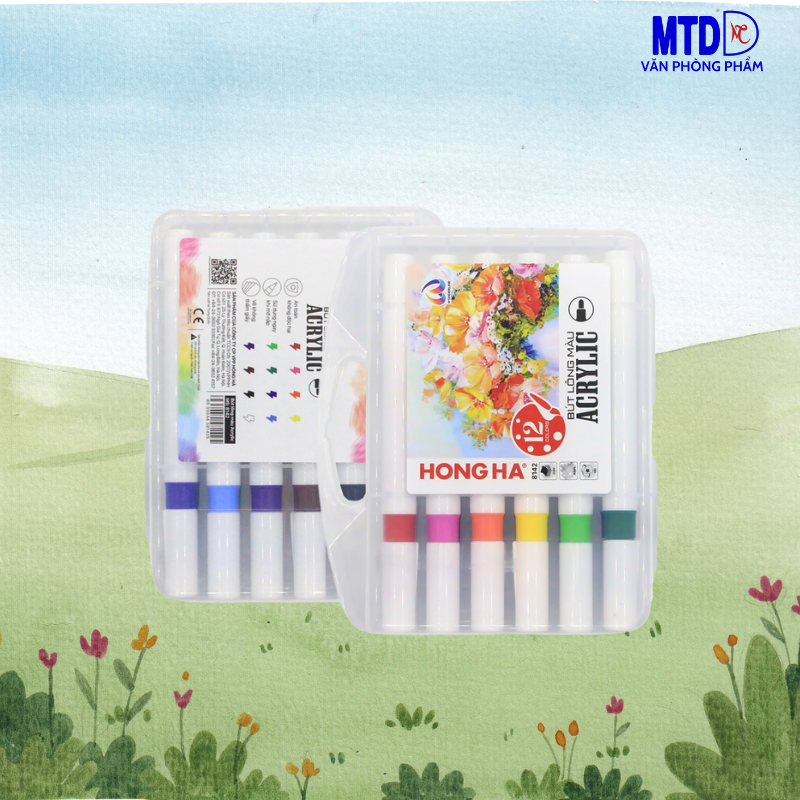 Bút lông màu Acrylic  12 màu 1 đầu/2 đầu -8142/8145  Hồng Hà có thể viết trên nhiều chất liệu khác nhau dùng trong trang trí, hội họa
