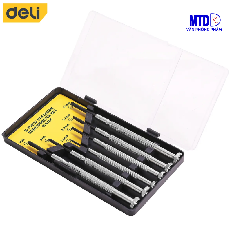 Bộ Tua-vít đa năng với 6 đầu vít  mini đủ cỡ Chất liệu chống Mòn - Gỉ - Chính hãng Deli DL-3206 , sửa laptop.,linh kiện có ốc nhỏ