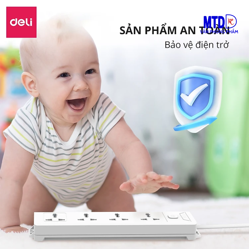 Ổ điện chất lượng cao của Deli  3 ổ cắm  diện kèm 3 ổ cắm USB 2m và 4 ổ cắm  điện 3