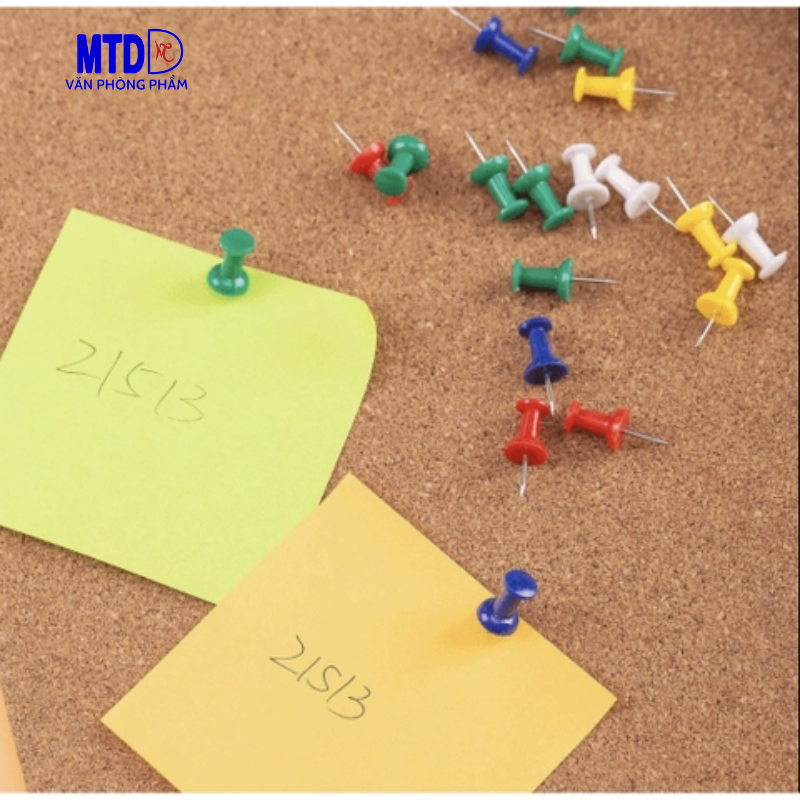 Ghim giấy  mũ nhựa màu  Deli 0021 - Đinh dù nhựa màu dùng ghim bảng nỉ [Hộp 35 cái]