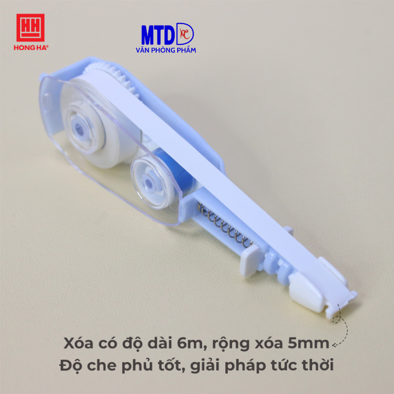 Băng xóa bấm Hồng Hà  3576 -CT-01 , 6m x 5mm,  cơ chế bấm tiện lợi phù hợp học sinh, sinh viên , văn phòng