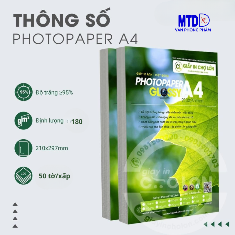 Giấy in ảnh 1 mặt  A4 135/160/180/230