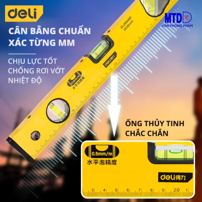 Thước Thủy Deli Cao Cấp Chính Hãng - Chất Liệu Hợp Kim Nhôm Siêu Bền, Chính Xác Tuyệt Đối, Tiện Dụng