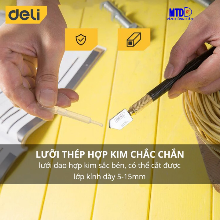 Dao Cắt Kính Thủy Tinh Deli 180mm Chất Lượng Cao - Lưỡi Dao Sắc Bén, Đường Cắt Gọn Đẹp, Thiết Kế Nhỏ Gọn - DL2701