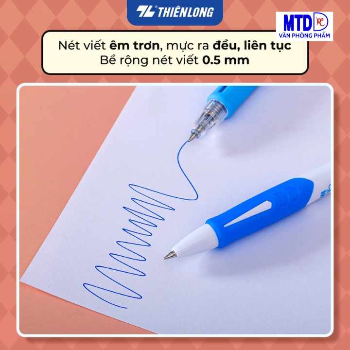 Bút gel Thiên Long GEL-129/PLUS, thân 2 màu trong & đục, thiết kế cải tiến, ngòi 0.5mm trơn êm (màu xanh)