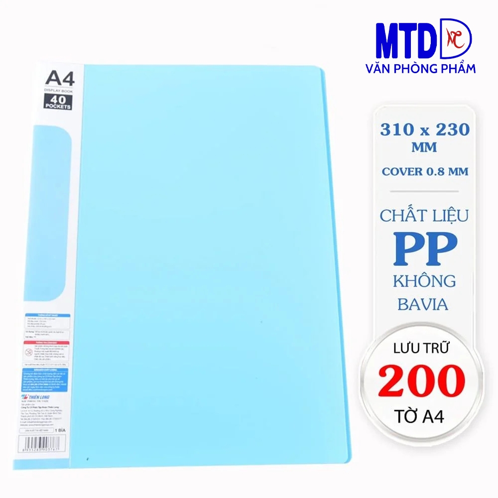 Bìa 40 lá A4 Thiên Long đựng hồ sơ tới 200 tờ