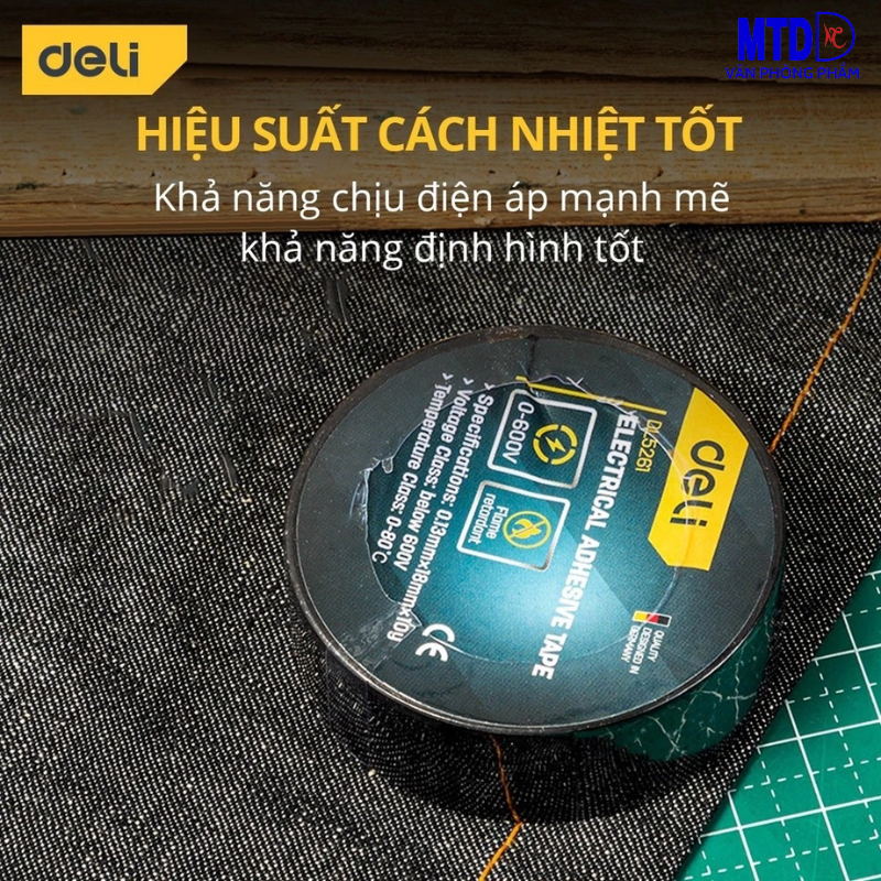 Băng Dính Cách Điện DELI màu đen - Chất Liệu Chống Cháy Hiệu Quả Bọc Dây Điện, Mối Nối
