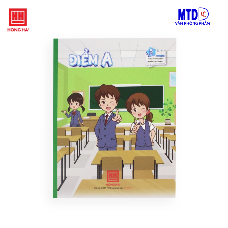Tập/vở học sinh Hồng Hà -Class Điểm A -5 ô ly vuông -0317, 96 trang, 100gsm, trắng,sáng,mịn