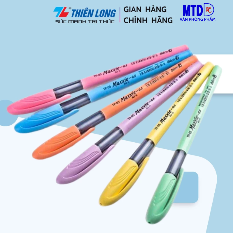 Bút bi Thiên Long TP-05, 0.5mm màu xanh, nét viết trơn , êm,mực ra đều và liên tục