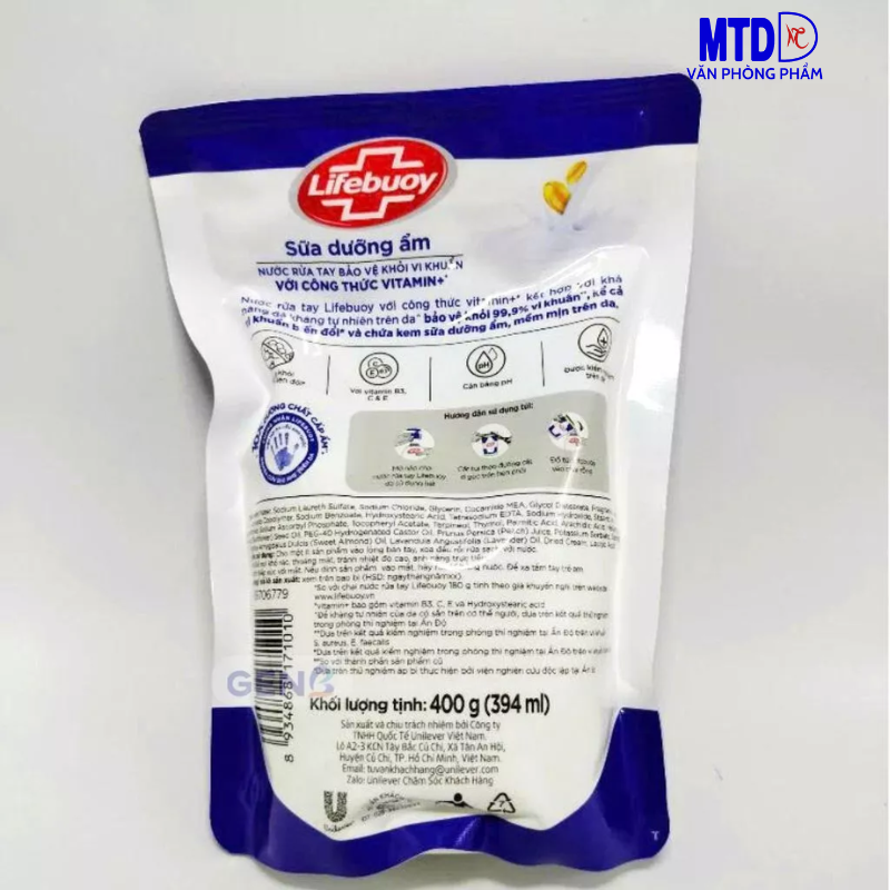 Nước rửa tay Lifebuoy chai (450g), túi (400g), công thức vitamin +,  bảo vệ khỏi 99,% vi khuẩn -HÀNG CHÍNH HÃNG
