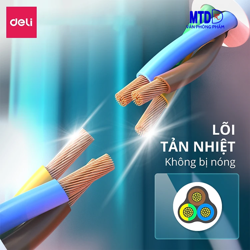 Ổ điện chất lượng cao của Deli  3 ổ cắm  diện kèm 3 ổ cắm USB 2m và 4 ổ cắm  điện 3