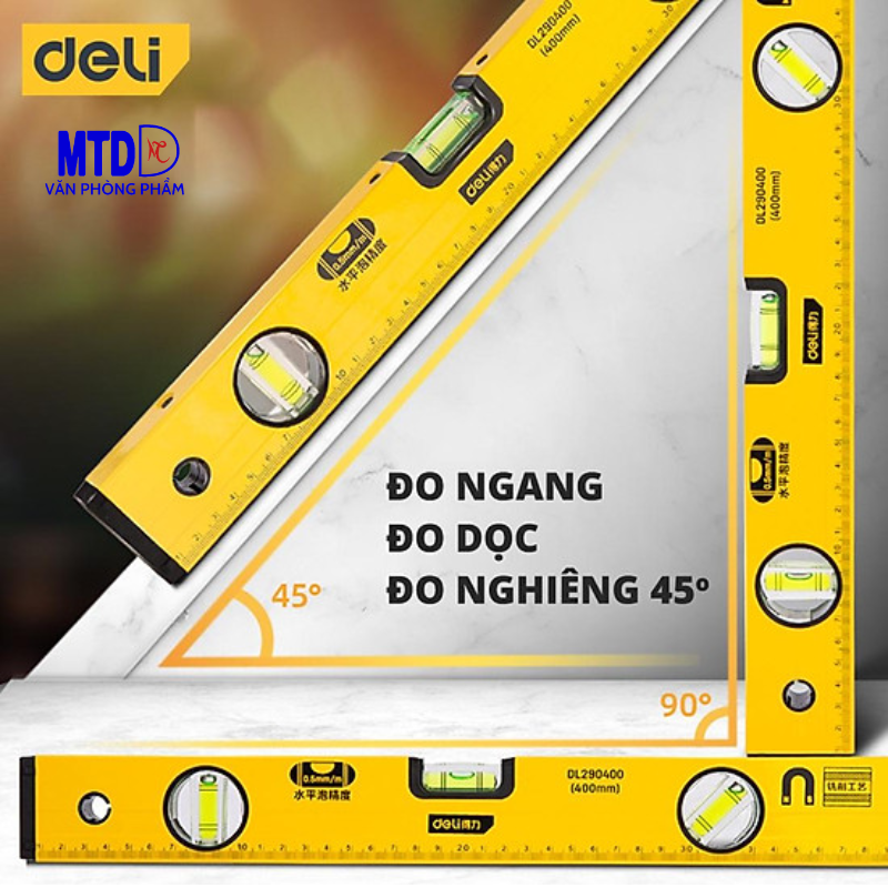 Thước Thủy Deli Cao Cấp Chính Hãng - Chất Liệu Hợp Kim Nhôm Siêu Bền, Chính Xác Tuyệt Đối, Tiện Dụng