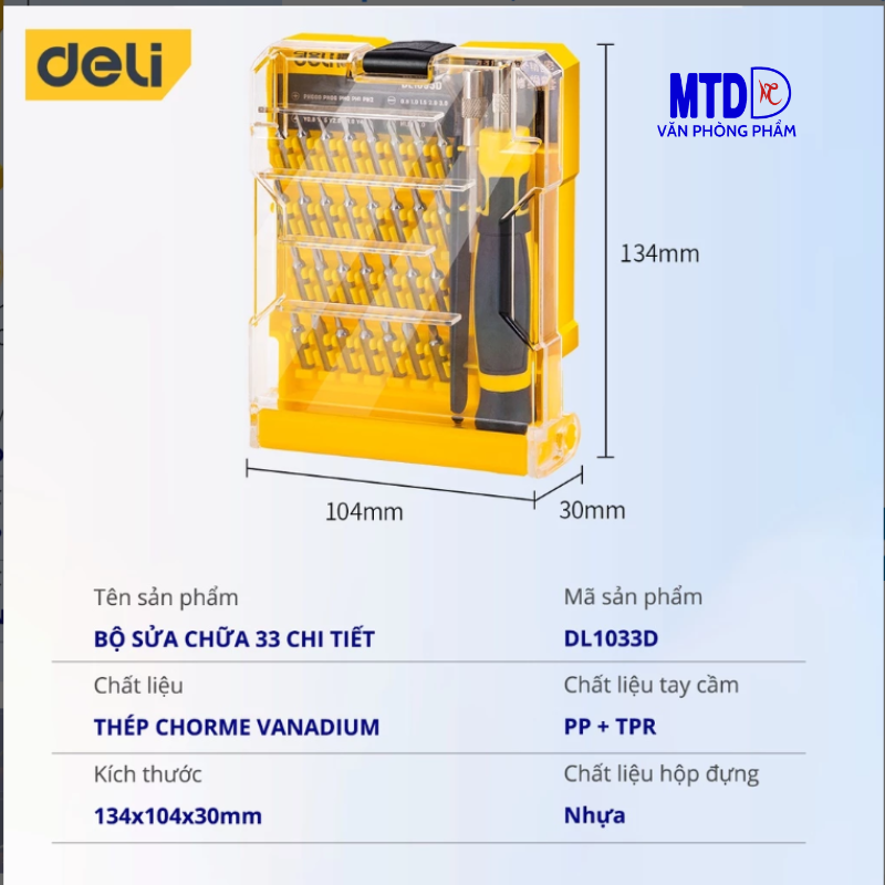 Bộ Tua Vít Đầu Nhỏ Sửa Chữa Đa Chức Năng Deli 1033D– 30 Đầu Vít Cao Cấp Chất Liệu Siêu Bền, Thiết Kế Gọn Nhẹ (HÀNG CHÍNH HÃNG)