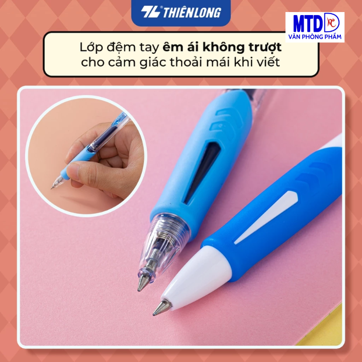 Bút gel Thiên Long GEL-129/PLUS, thân 2 màu trong & đục, thiết kế cải tiến, ngòi 0.5mm trơn êm (màu xanh)