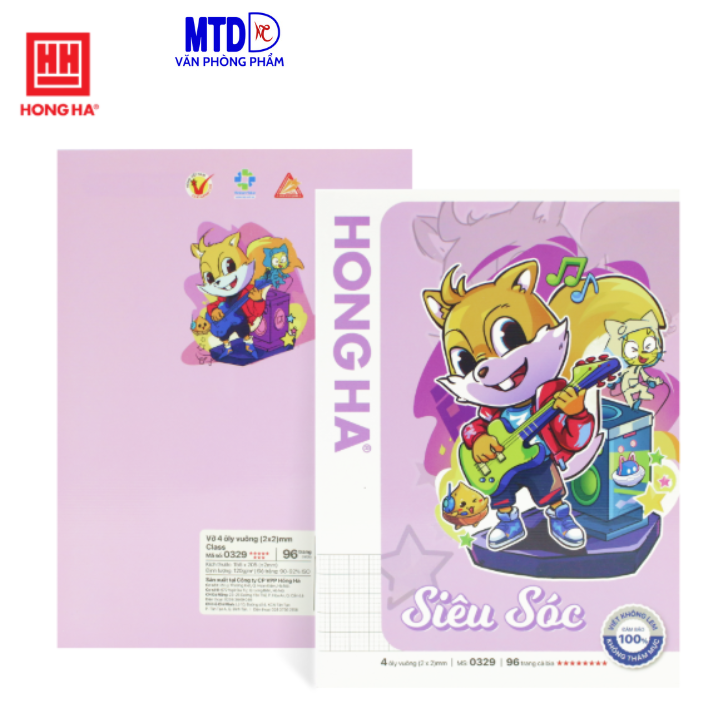 (Combo 5 quyển )Tâp học sinh Siêu Sóc - Hồng Hà-0329    96 trang , 4 ô ly vuông , ĐL : 120gsm - Đảm bảo viết không lem