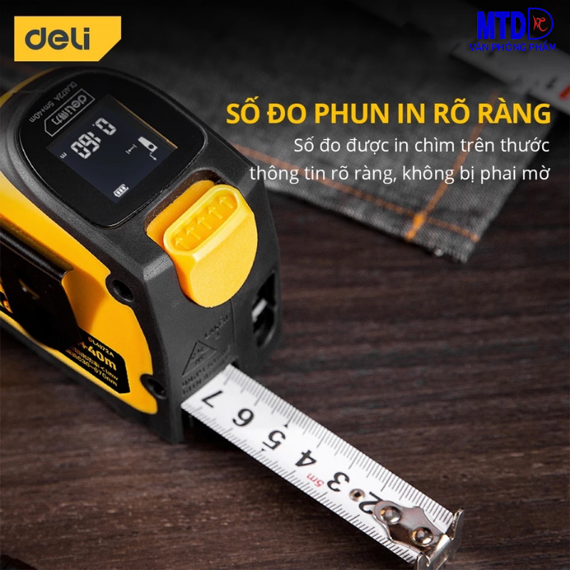 Thước Đo Khoảng Cách Laser Kết Hợp Thước Dây Thép Deli - Đo Laser 30m, Đo Thủ Công 5m - Màn Hình LED Hiển Thị Chính Xác-DL4172