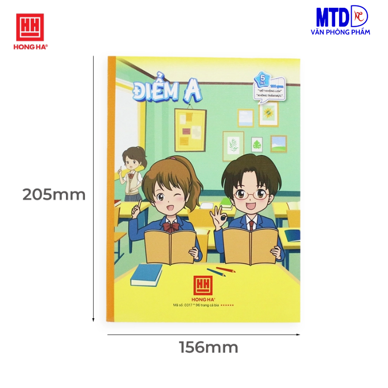 Tập/vở học sinh Hồng Hà -Class Điểm A -5 ô ly vuông -0317, 96 trang, 100gsm, trắng,sáng,mịn