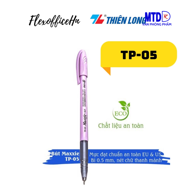 Bút bi Thiên Long TP-05, 0.5mm màu xanh, nét viết trơn , êm,mực ra đều và liên tục