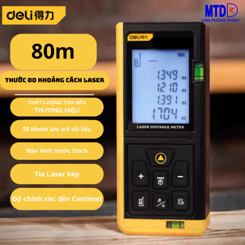 Thước Đo Khoảng Cách Laser 80m Deli Máy Chính Hãng Đa Năng Sử Dụng Từ Xa Chính Xác Bỏ Túi Nhỏ Gọn