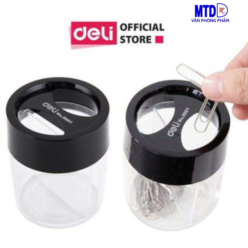 Hộp Đựng ghim,  nắp có nam châm hút dính Deli 9881 ( giao màu ngẫu nhiên)