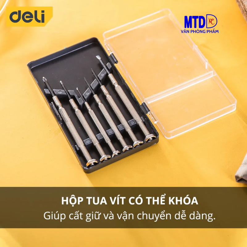 Bộ Tua-vít đa năng với 6 đầu vít  mini đủ cỡ Chất liệu chống Mòn - Gỉ - Chính hãng Deli DL-3206 , sửa laptop.,linh kiện có ốc nhỏ