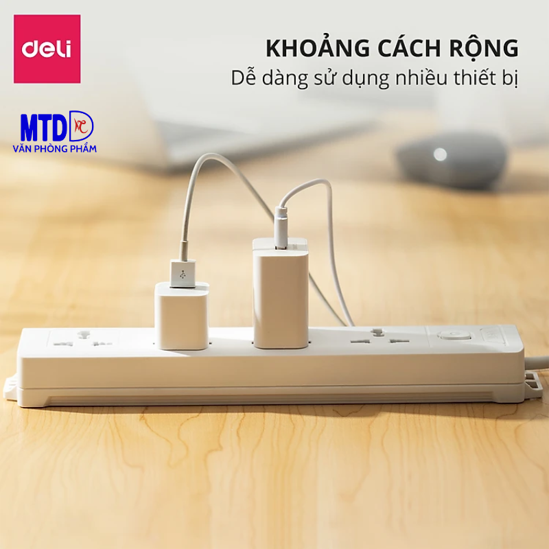 Ổ điện chất lượng cao của Deli  3 ổ cắm  diện kèm 3 ổ cắm USB 2m và 4 ổ cắm  điện 3