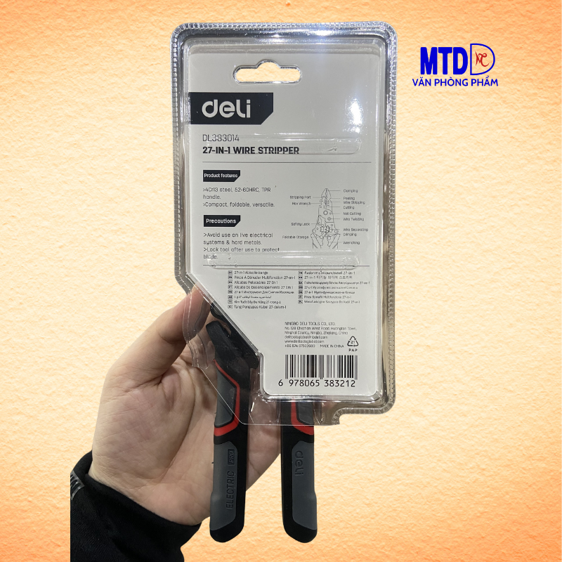 Kìm tuốt dây điện đa năng chắt lượng  cao Deli 27 trong 1 DL383014 -HÀNG CHÍNH HÃNG