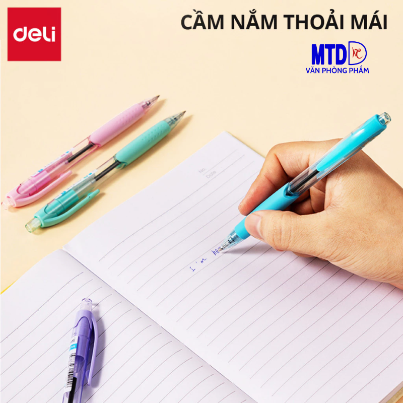 Bút Bi Bấm màu xanh 0.7 mm - Deli EQ41 - Màu Xanh ( thân bút nhiều màu giao ngẫu nhiên)