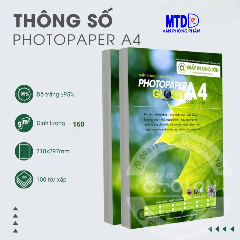 Giấy in ảnh 1 mặt  A4 135/160/180/230