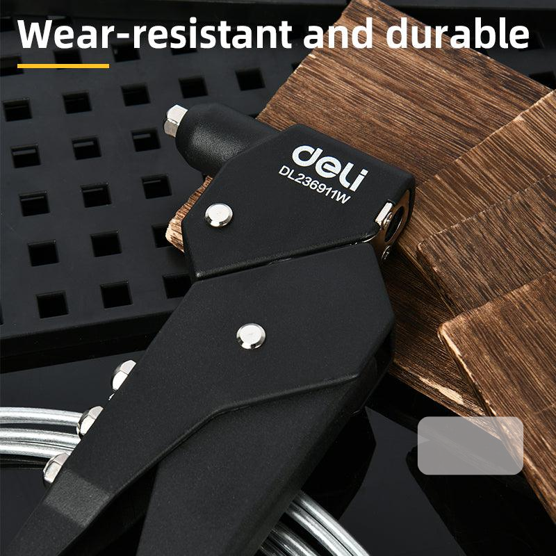 Dụng cụ  tán đinh  (Kìm rút Rive ) cầm tay đầu xoay 360° 10,5 inch  Deli -236911W dùng trong sửa chữa ô tô, gia công kim loại