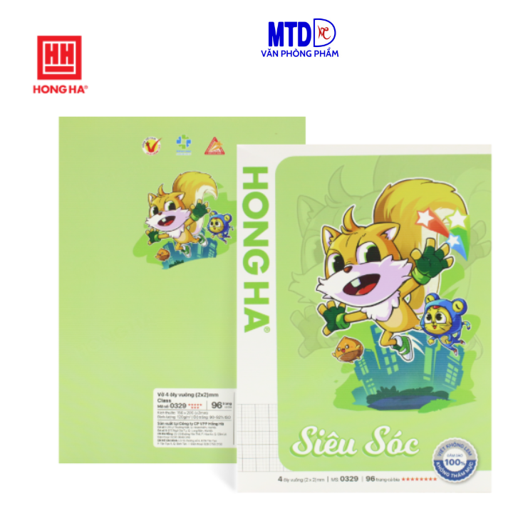 (Combo 5 quyển )Tâp học sinh Siêu Sóc - Hồng Hà-0329    96 trang , 4 ô ly vuông , ĐL : 120gsm - Đảm bảo viết không lem
