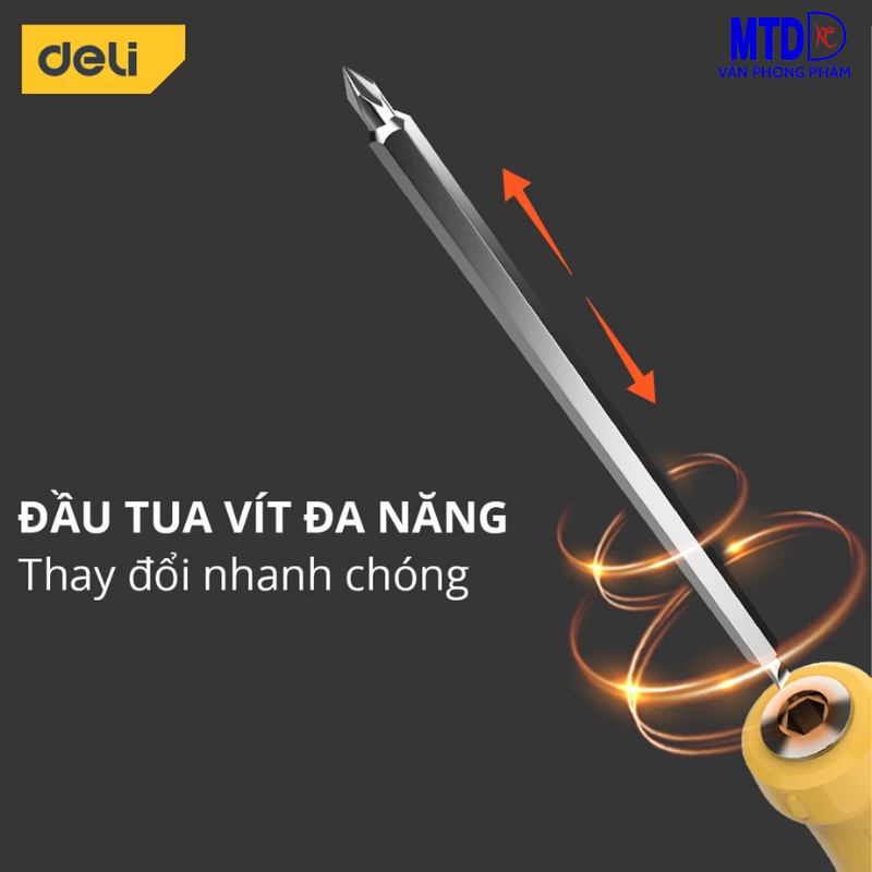 Tua Vít Đa Năng 2 Đầu Deli -HÀNG CHÍNH HÃNG- Đầu Vít Từ Tính PH1 và 5mm - Chất Liệu Thép CR-V Siêu Bền Chống Mòn, Gỉ