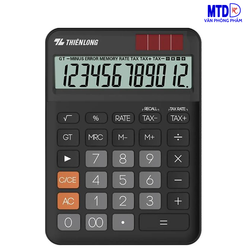 Máy tính cầm tay văn phòng Thiên Long Flexio CAL-010 :sử dụng pin và năng lượng mặt trời- màu đen