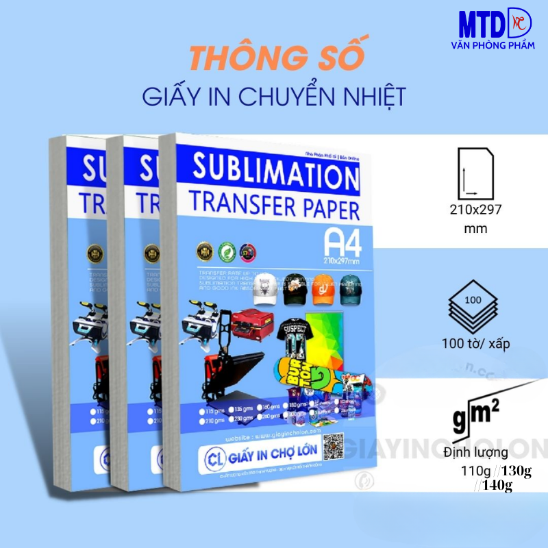 Giấy in màu(giấy thuốc)/chuyển nhiệt Sublimation A4 - 1 mặt/2 mặt - 110gsm/120gsm/140gsm/đế hồng
