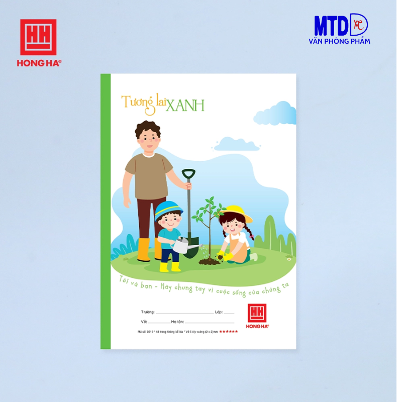 Tập/Vở học sinh  4 ô ly  vuông, 96 trang Hồng Hà Class Tương Lai Xanh - 0304,ĐL: 100gsm