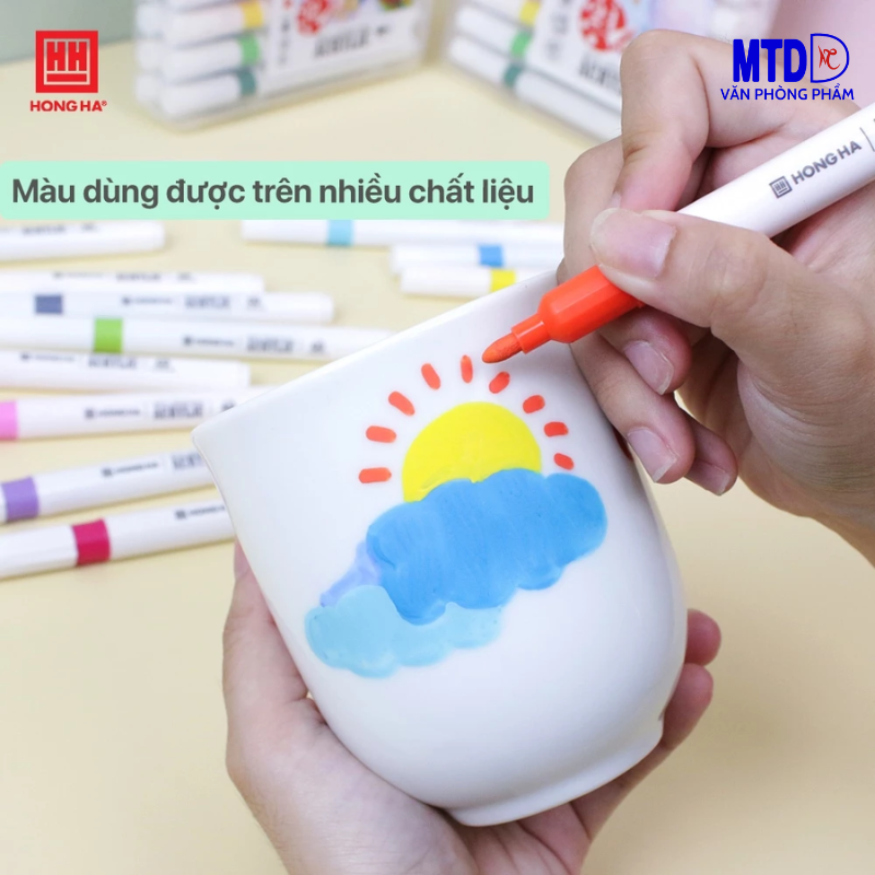 Bút lông màu Acrylic  12 màu 1 đầu/2 đầu -8142/8145  Hồng Hà có thể viết trên nhiều chất liệu khác nhau dùng trong trang trí, hội họa